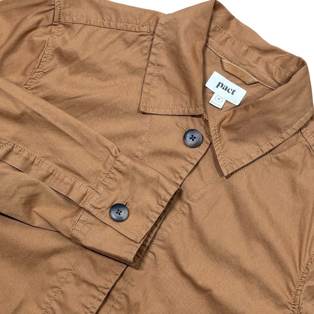Pact Organic Daily Twill Chore Jacket Womens M Camel Lightweight Oversized